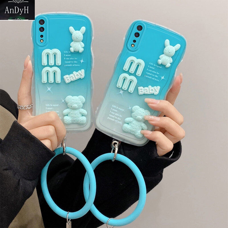 Andyh Desain Baru Untuk Vivo S1 Case 3D Lucu Bear+ Gelang Warna Solid Fashion Premium Gradien Lembut Casing Ponsel Silikon Shockproof Casing Pelindung Penutup Belakang