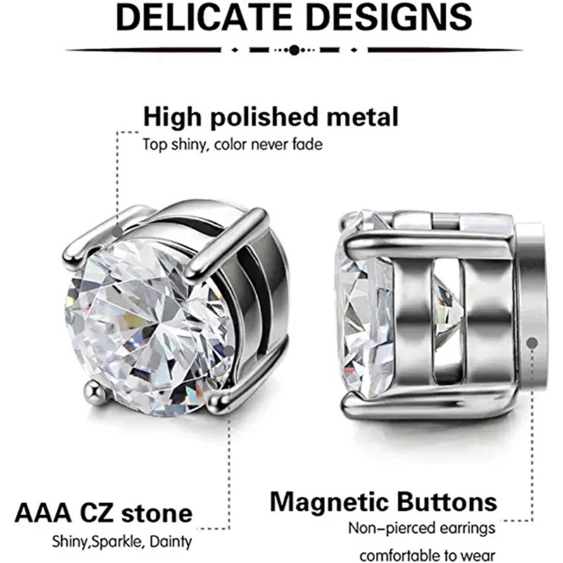 1pasang Kristal Kuat Magnetic Ear Stud Mudah Digunakan Anting Klip Untuk Wanita Pria Punk Bulat Zirkon Magnet Earrings Non Piercing Perhiasan