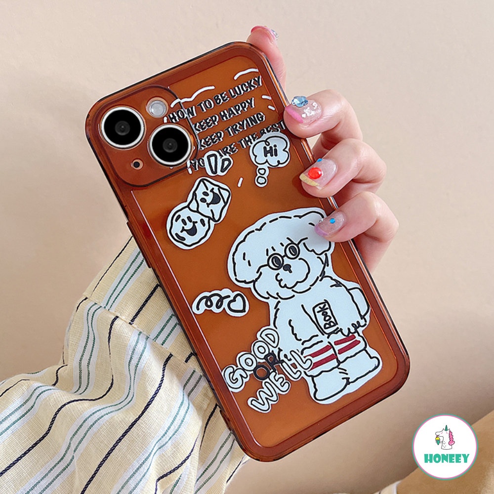 IPHONE Case Ponsel Kartun Anjing Lucu Kompatibel Untuk Apple14 Untuk Iphone14 13 12 Pro Max Casing Iphone11 Pro Max XR Xs7 8plus Bening Coklat Soft Cover