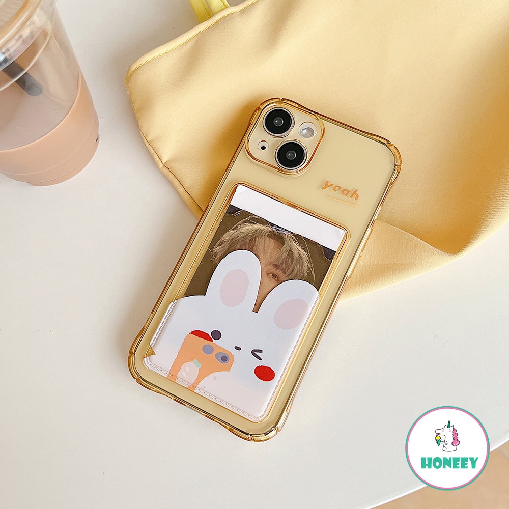 Dompet Card Holder Case Untuk iPhone 14 Pro Max13 12 11 Pro Max Case iPhone XR XS 8 7 14 Plus Transparan Bunny Soft TPU Shockproof Cover