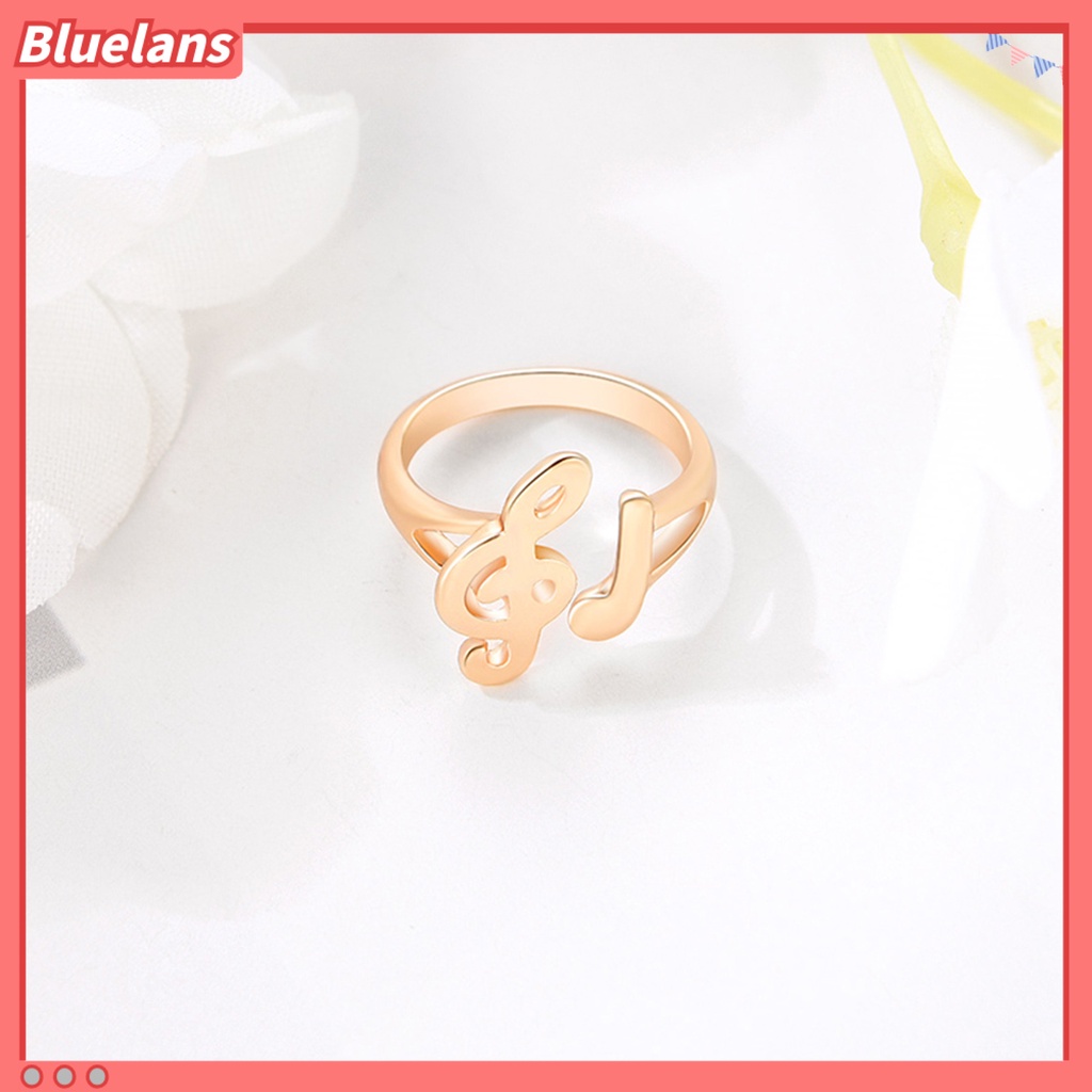 [BLS] 2pcs Cincin Terbuka Electroplating Diproses Desain Pembukaan Berlubang Tahan Tarnish Briliant Finishing Jari Perhiasan Alloy Musik Note Adjustable Cincin Pakaian Pesta