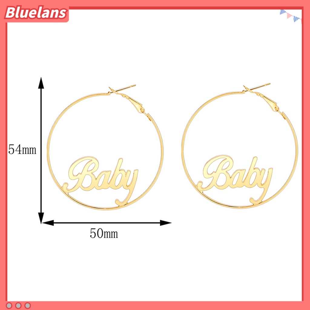 [BLS] 1pasang Anting Hoop Desain Huruf Berlebihan Anti-tarnish Perhiasan Pernikahan Alloy Besar Halus Wanita Anting Lingkaran Bulat Loop Earrings