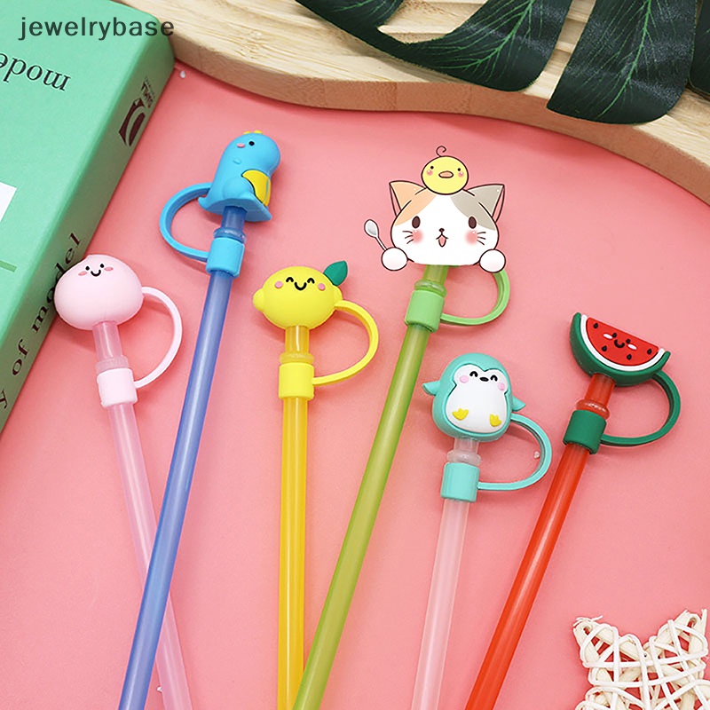 [jewelrybase] Silikon Sealing Straw Plug Reusable Minum Tutup Debu Kartun Colokan Tips Cover Suit Dapur Cangkir DIY Aksesoris Grosir Butik