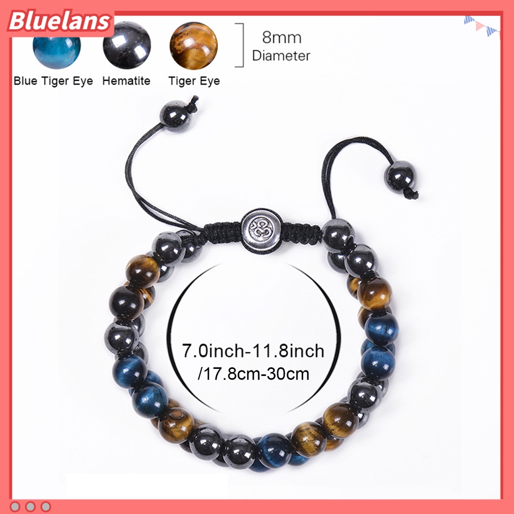 [BLS] Ic Gelang 8mm Manik-Manik Bulat Double-layer Braided Natural Tiger Eye Stone Adjustable Hadiah Fashion Perhiasan Pria Wanita Penghilang Stress Penyembuhan Bangle Untuk Harian