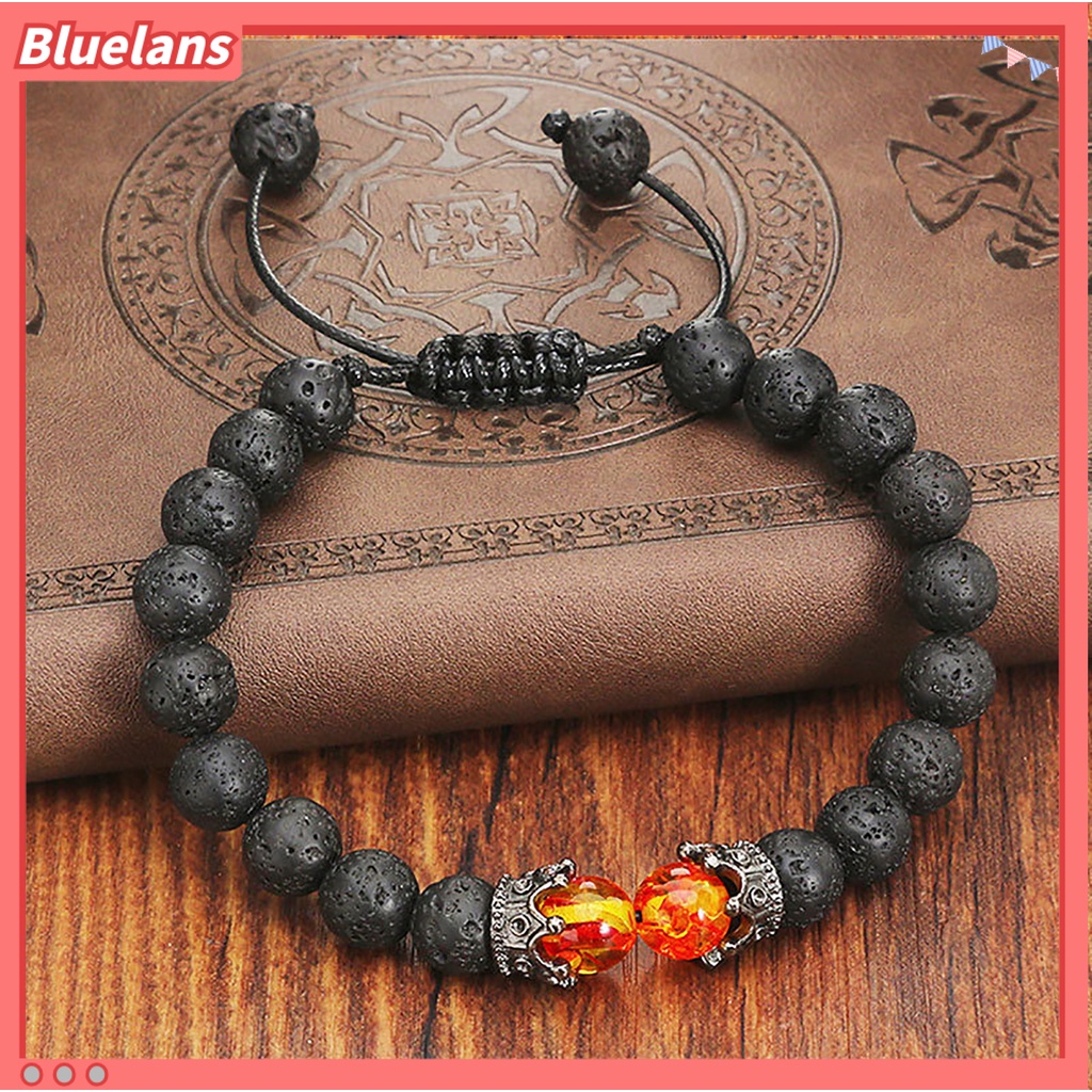 [BLS] Adjustable Permukaan Halus Pria Gelang Batu Mahkota Pesona Braided Wristband Perhiasan Aksesori