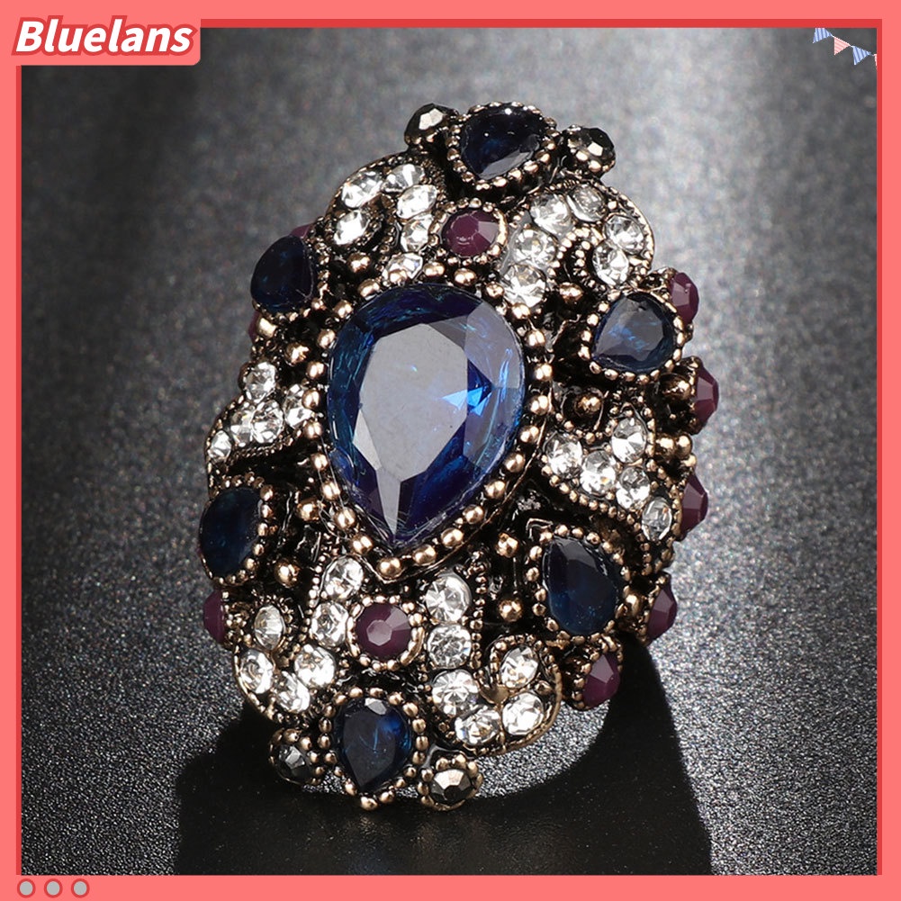 [BLS] Fashion Berlian Imitasi Mengkilap Punk Wanita Jari Cincin Pernyataan Perhiasan Hadiah Pesta