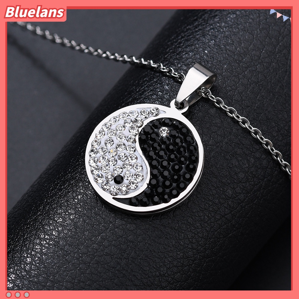 [BLS] Vintage Yin-yang Simbol Berlian Imitasi Mengkilap Pria Wanita Kalung Perhiasan Hadiah