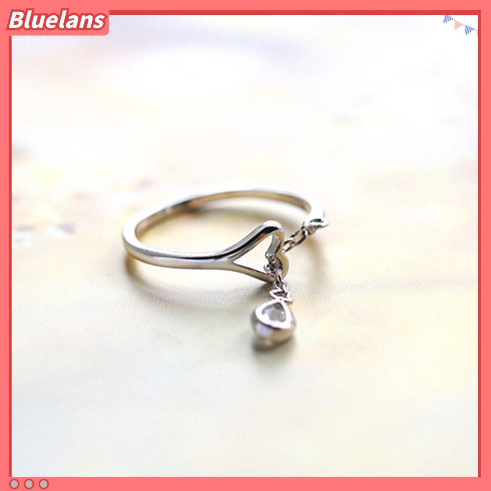 [BLS] Fashion Rumbai Tetesan Air Berlian Imitasi Pernikahan Wanita Adjustable Open Finger Ring