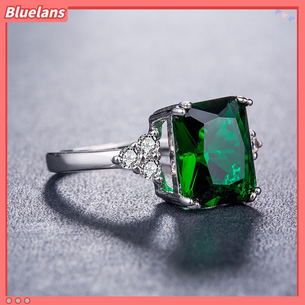 [BLS] Fashion Square Cut Cubic Zirconia Berlian Imitasi Cincin Pengantin Pertunangan Perhiasan Hadiah
