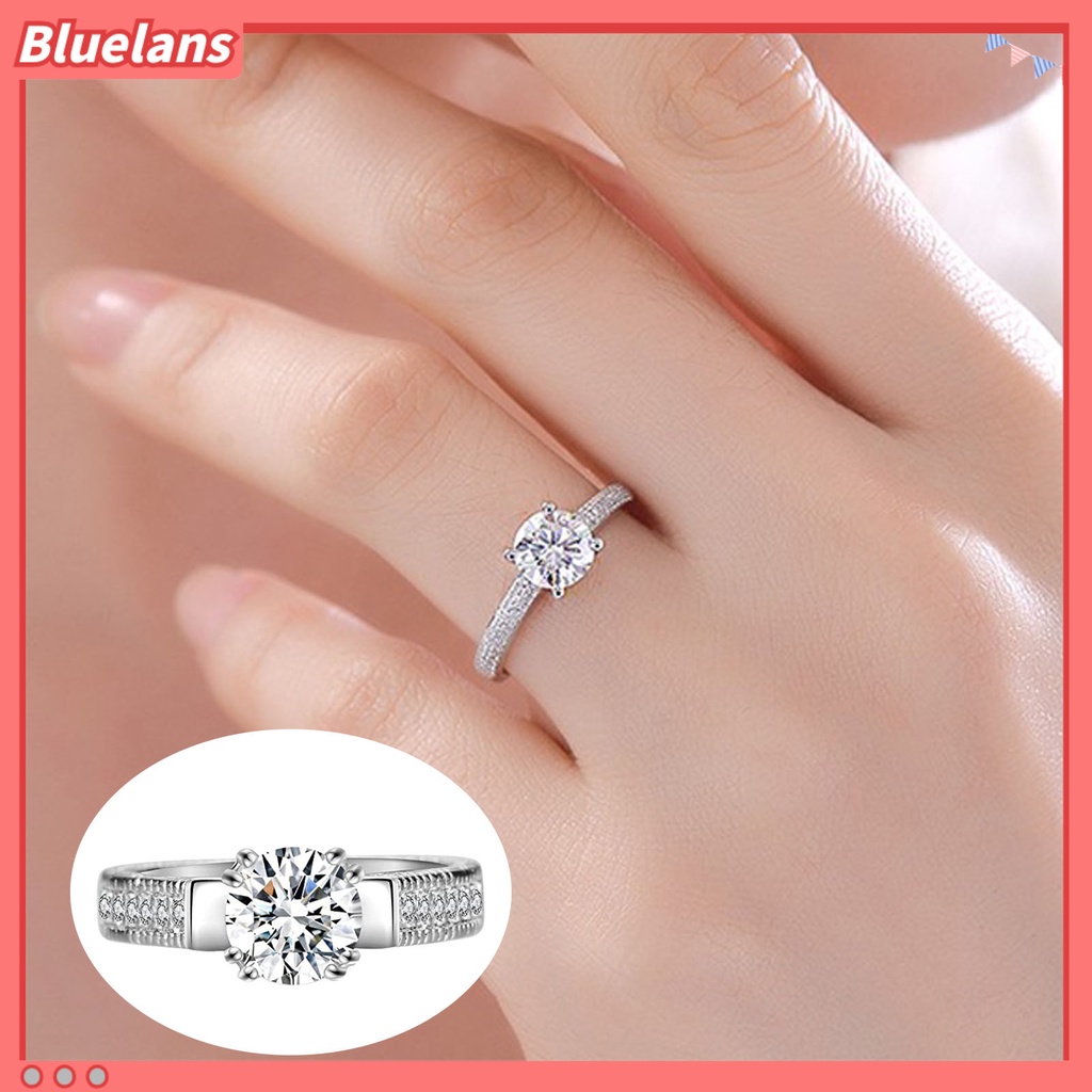 [BLS] 2pcs Cincin Pasangan Bentuk Geometri Cubic Zirconia Pria Wanita Shiny All Match Rings Untuk Pernikahan