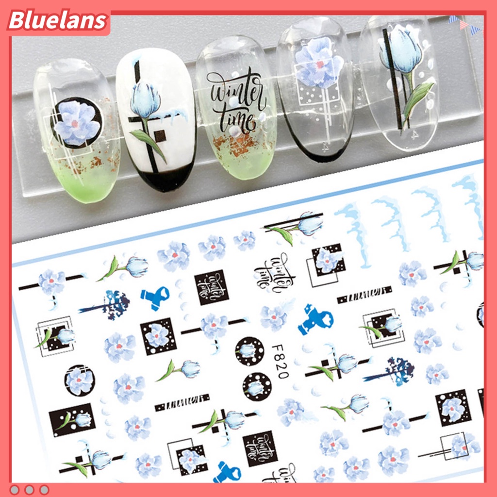 [BLM] Stiker Kuku Glitter Efek 3D Ultra Tipis Dekorasi Stiker Sparkly Geometri Daun Decals Untuk Manicure