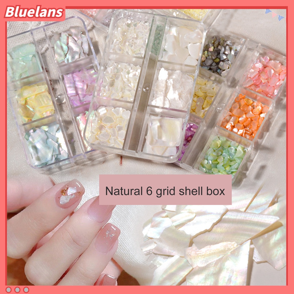 [BLM] 1kotak Shell Hiasan Kuku Warna-Warni Abalone Tidak Teratur Payet Slice Tipis Pesona Kuku 3D Nail Art Dekorasi Untuk Desain Kuku