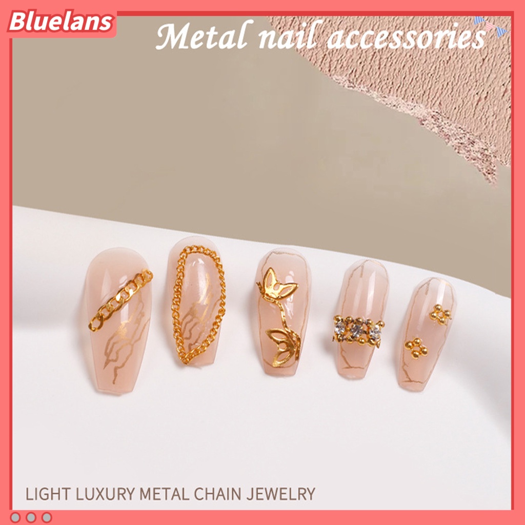 [BLM] 12kisi /Box Rantai Kuku Glitter Efek 3D Alloy Nail Art Rantai Cincin Gesper Dekorasi Logam Manicure DIY Untuk Wanita