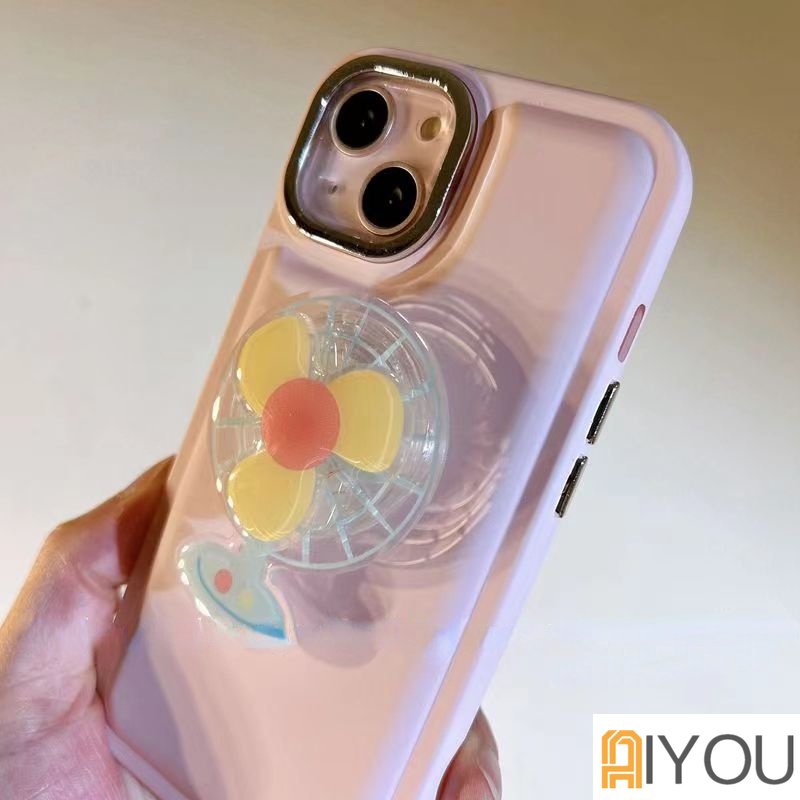 IPHONE Casing Ponsel Holder Kipas Yang Dapat Diputar Kreatif Untuk Iphone14 12 11 13 Pro Max Korea Jepang Warna Permen Gadis Lucu Lembut Silikon Cover