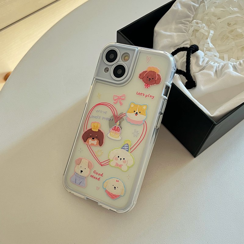 Graffiti Love Puppy Soft TPU Case iP iPhone 14 + Plus 11 12 13 Pro Max 2in1 FTD Girl Woman Casing Apple