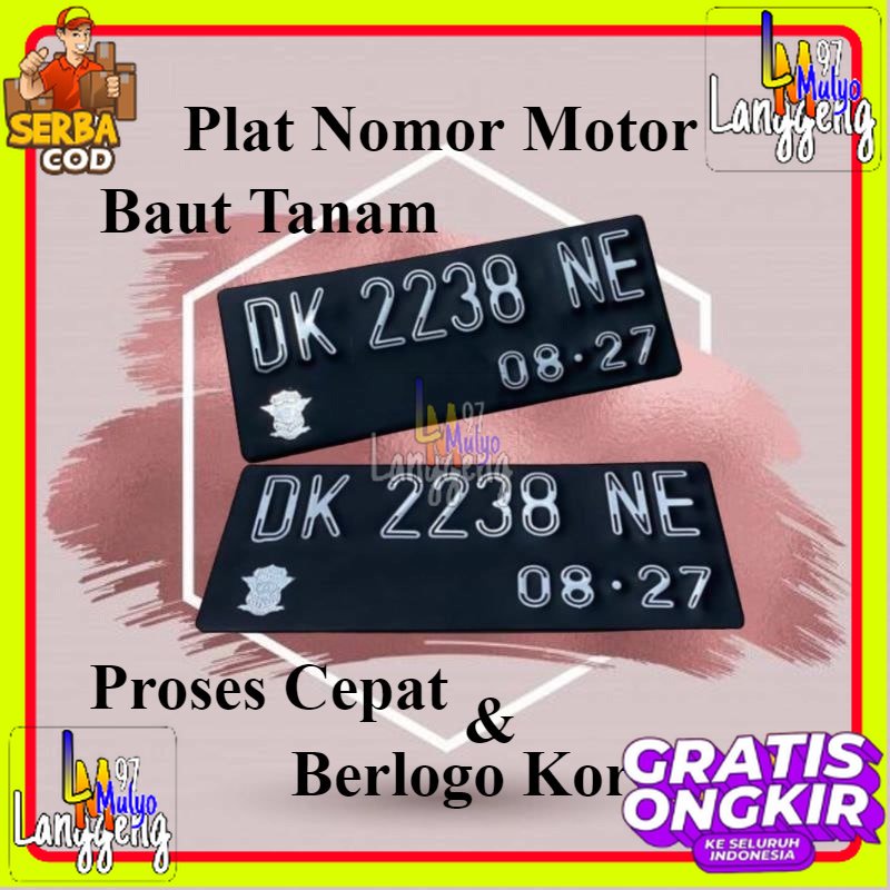 Nomor plat motor variasi + Request nama + Baut tanam SEPASANG