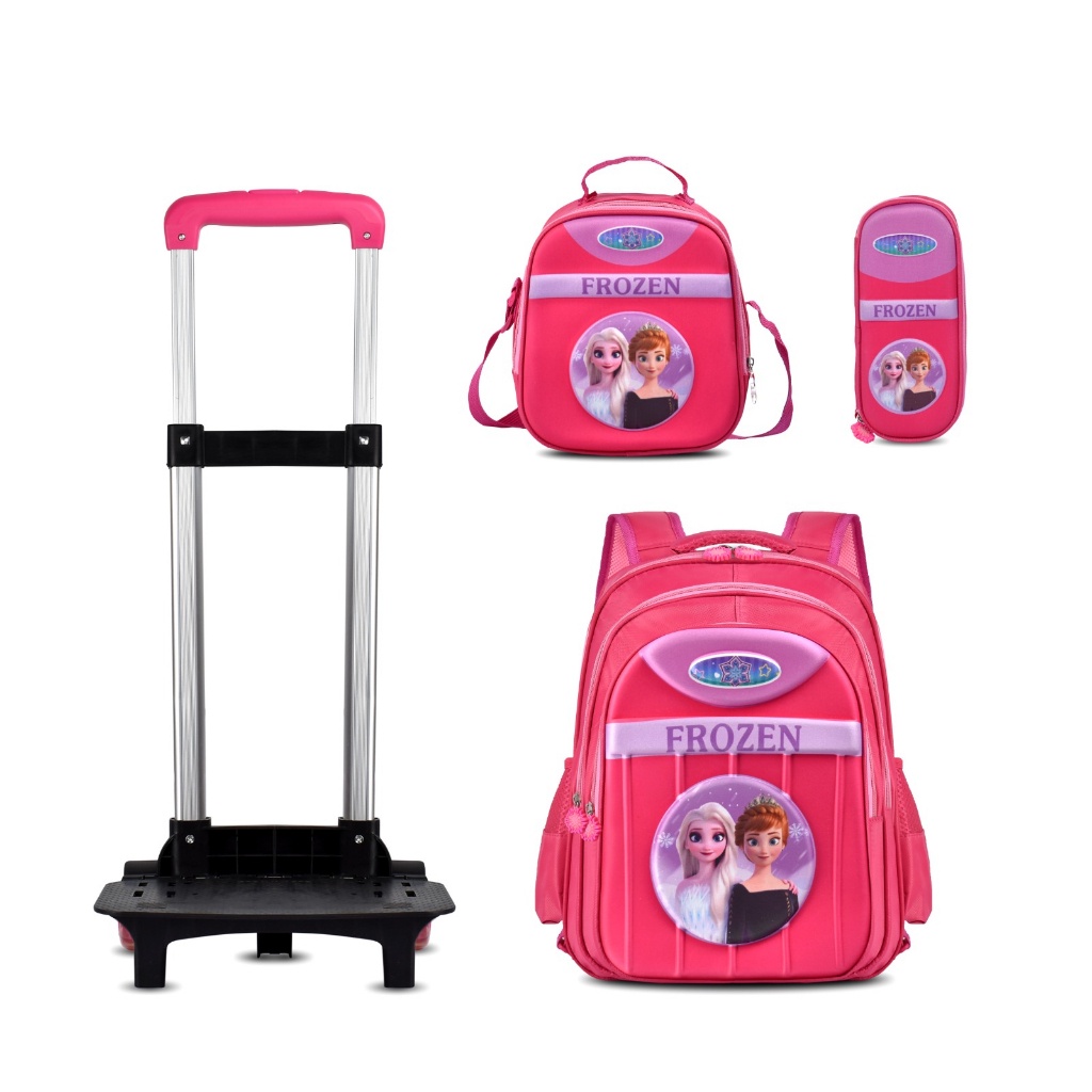 (RF) Tas Anak Trolly Cartoon 3182 Tas 3 IN 1 Sekolah Anak Cowok Dan Perempuan Premium (Batman,Captain,Frozen,Ironman,Spiderman,Superman,Unicorn)