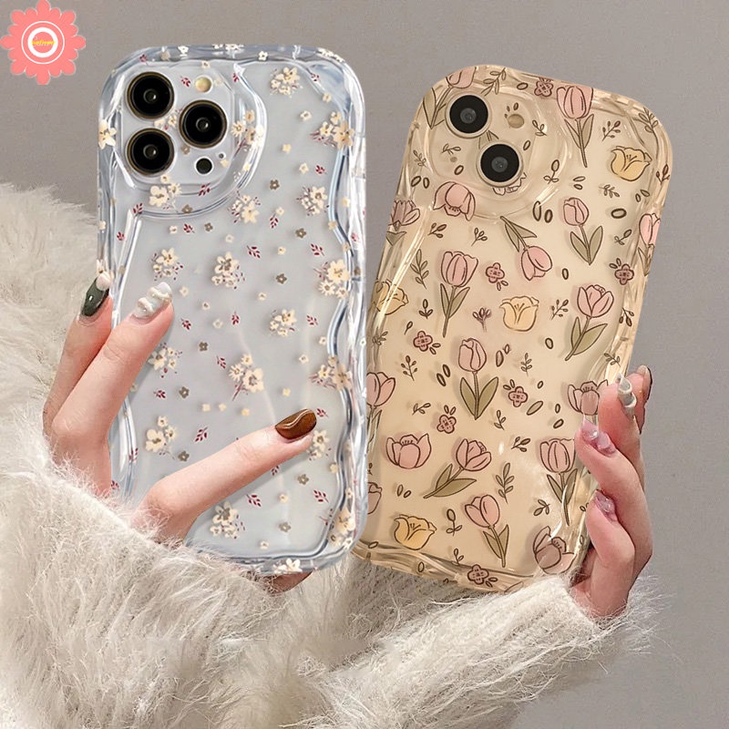 Case Untuk Samsung A32 A12 A24 A52s A13 A04 A04s A23 A03s A21s A14 A50 A30s A52 A51 A11 A50s A20 A20s A03 A30 A31 A10s A02s 3D Wavy Curved Edge Fresh Flower Bening Lembut Penutup Bunga