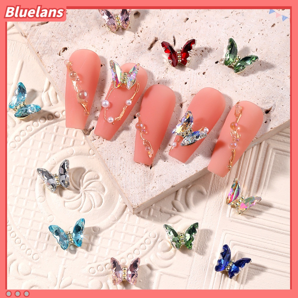 [BLM] 10pcs Nail Art Decor Bersinar Tiga Dimensi Gloss Tidak Luntur DIY Kristal Imitasi Manicure Craft Butterfly Nail Charm Nail Salon Supply