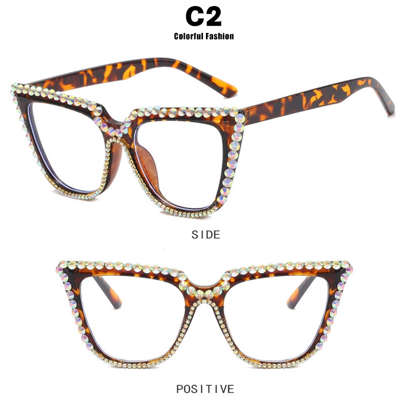 (YUZHU) Kacamata Berlian Mata Kucing Gaya Vintage Mode Baru Anti Blue Light Eyeglasses Frame Untuk Wanita