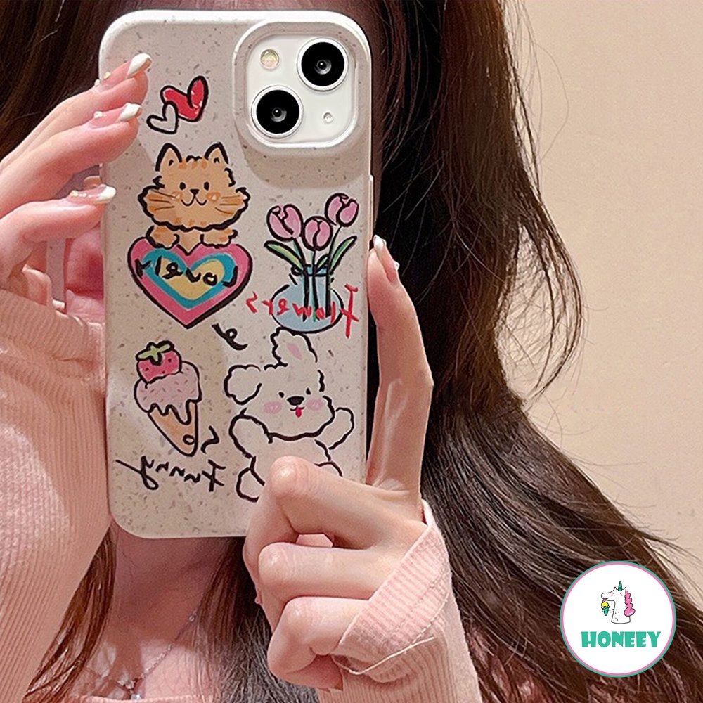 Casing Ponsel Hewan Bunga Graffiti Lucu Untuk iPhone 14 Pro Max13 12 11 Pro Max Casing iPhone XR XS 7 8plus Lovely Cat Cover