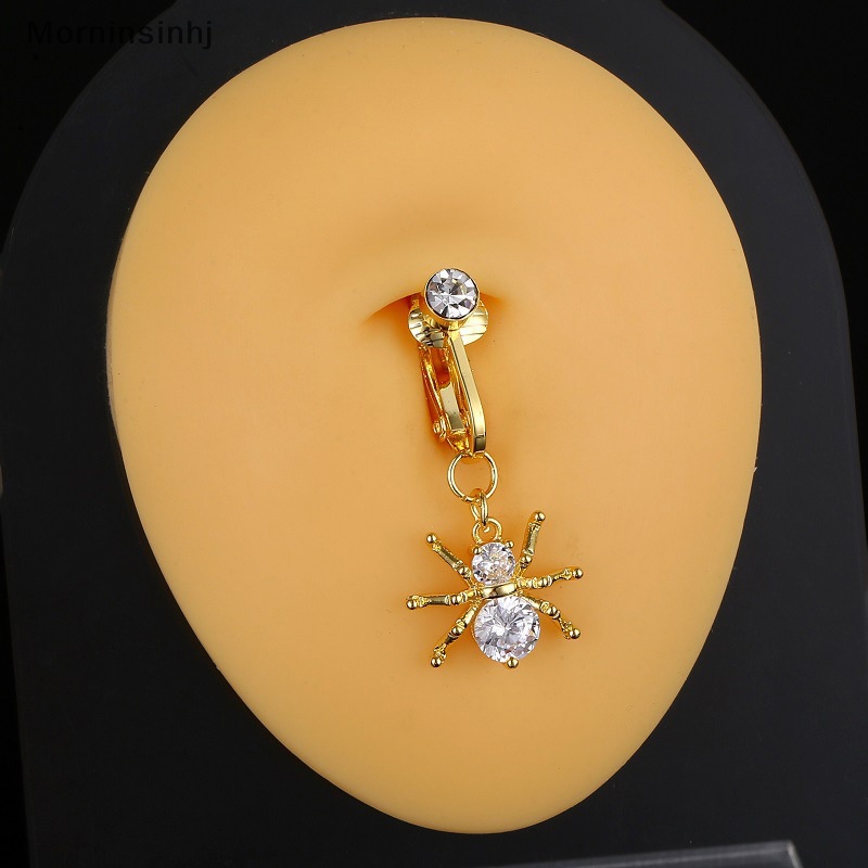 Mornin Sexy Belly Button Ring Free Punching Spider Cincin Pusar Palsu Tanpa Lubang Tembaga Hias Zircon Liontin Untuk Wanita Perhiasan Tubuh id