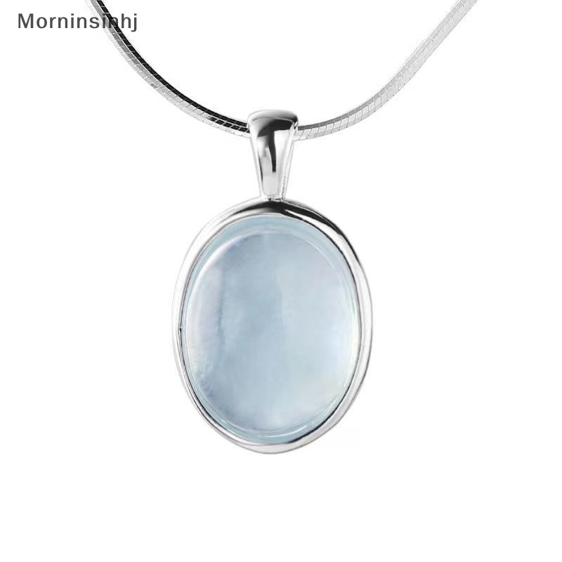 Mornin Fashion Warna Silver Blue Moonstone Aquamarine Kalung Desain Unik Oval Rantai Klavikula Kristal Untuk Teman Wanita Perhiasan Hadiah id