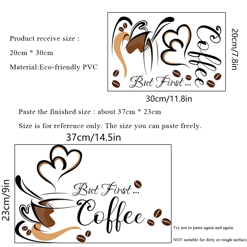 Pola Cangkir Kopi Dinding Decals Kreatif Teks Stiker Dinding Tahan Air PVC Wallpaper Perekat Diri Dinding Seni Kabinet Dekorasi Ruang Tamu Untuk Cafe Coffee Bar Restoran