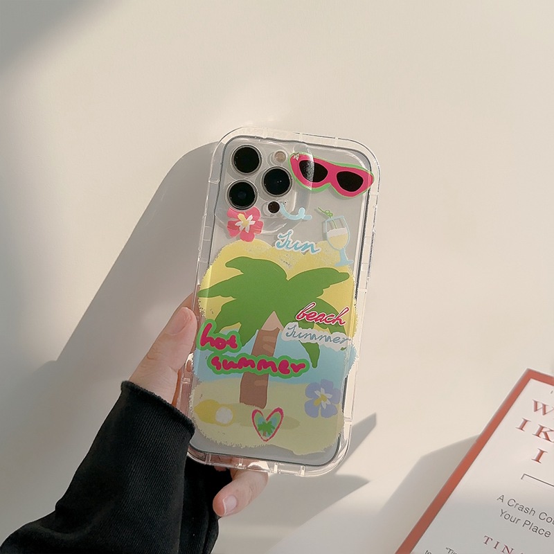 Sunglasses Coconut Tree Soft TPU Case iP iPhone 14 + Plus 11 12 13 Pro Max Girl Woman FTD Casing Apple