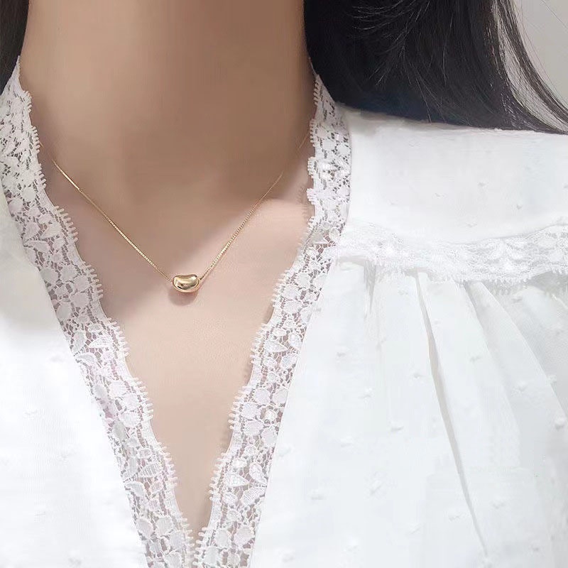 Kalung Geometris Kacangan Bahan Alloy Korea Untuk Anak Perempuan