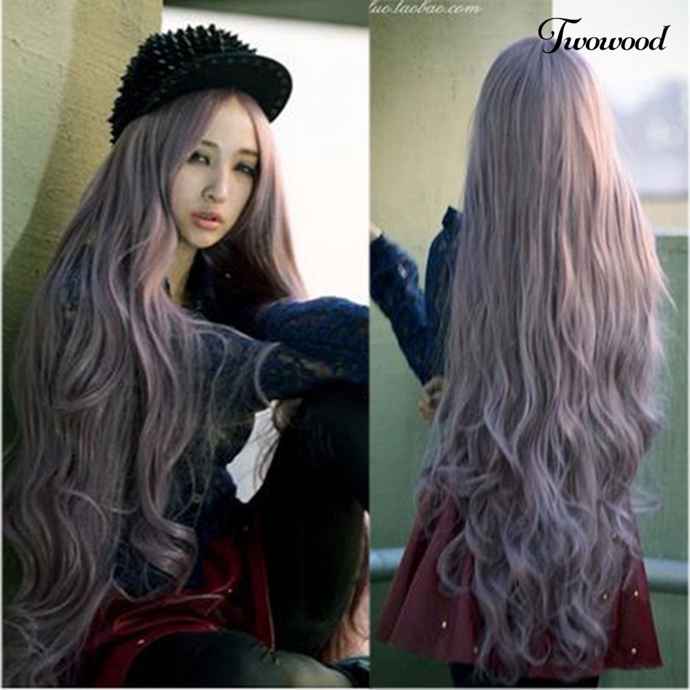 Twowood Wanita 100 cm Panjang Keriting Bergelombang Sintetis Full Rambut Wig Sopak Pesta Cosplay Prop