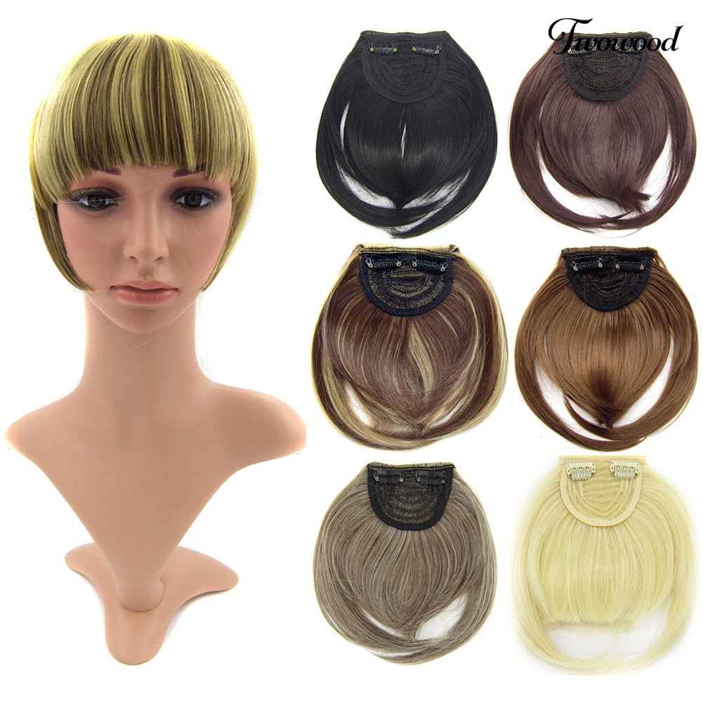 Twowood Gadis Clip-in Front Hair Extension Wig Lurus Sintetis Fringe Bang Sopak