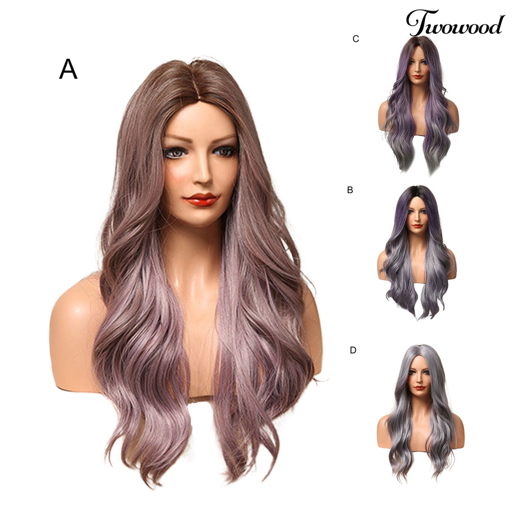 Twowood Wig Gelombang Panjang Efek Gradien Dengan Lengan Mesh Wig Cosplay Panjang Ombre Campuran Ungu Ultra Tipis Untuk Perempuan