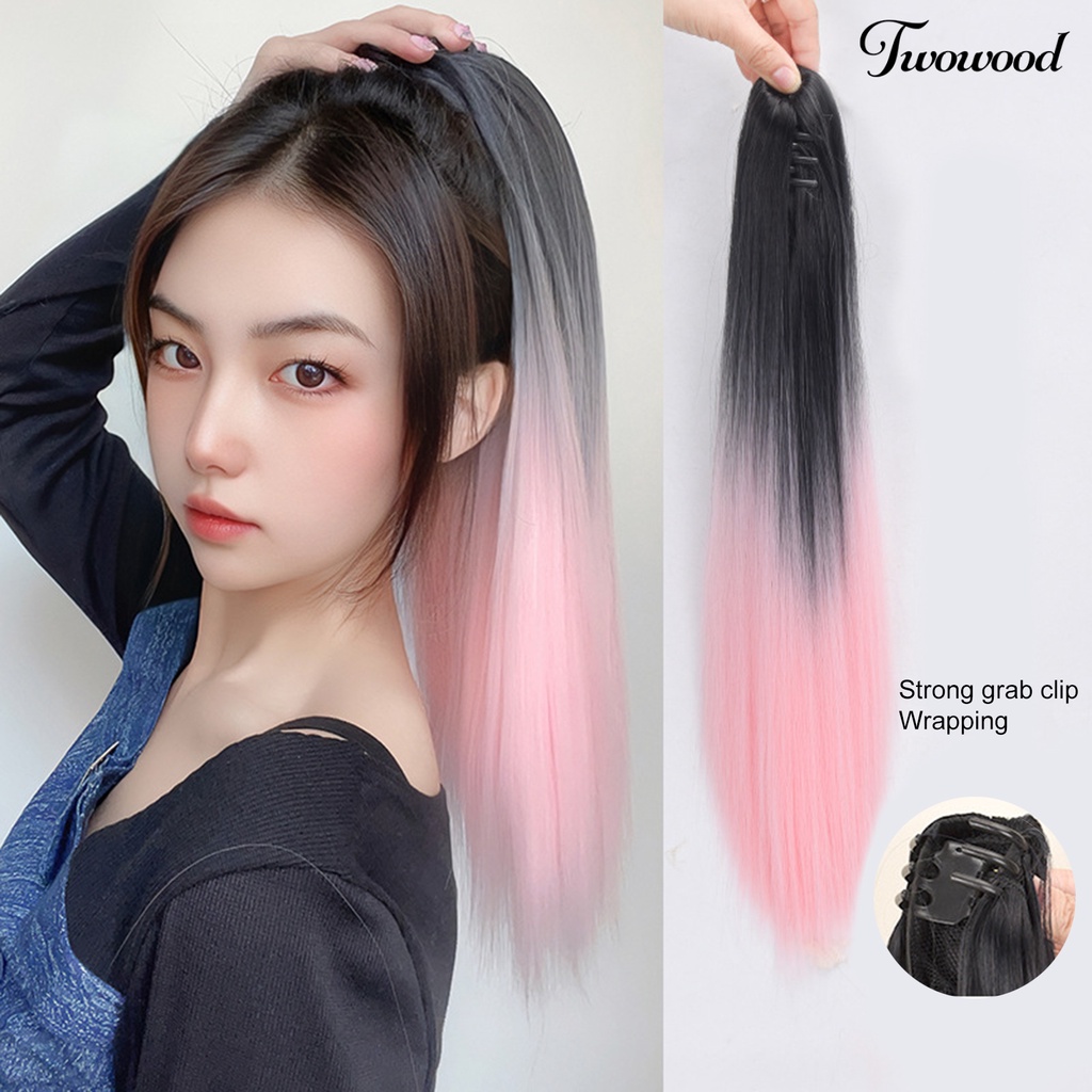 Twowood Palsu Ponytail Halus Berbulu Non-Simpul Rapat Tetap Styling Rambut Lembut Panjang Lurus Gradien Berwarna Cakar Klip Wig Wanita Digunakan