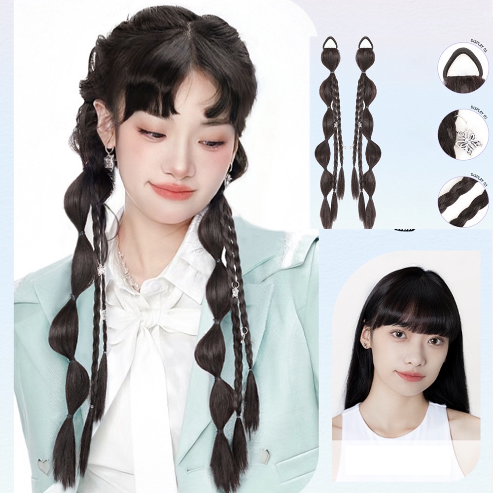 Wig Ekstensi Rambut Ponytail Kepang Ganda Gaya Lisa Manis Dan Keren Untuk Aksesoris Rambut Wanita 50cm