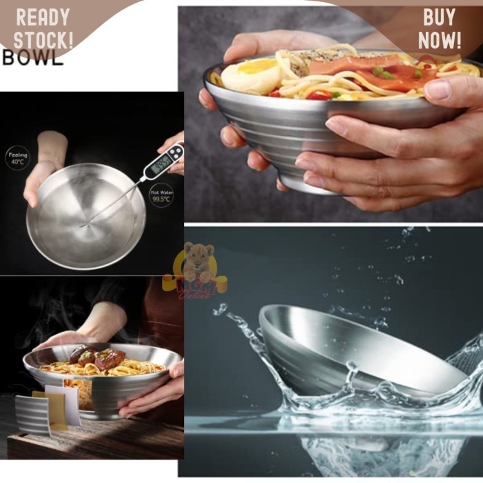ramen DOUBLE WALL Stainless 18cm mangkok ANTI PANAS 2lapis