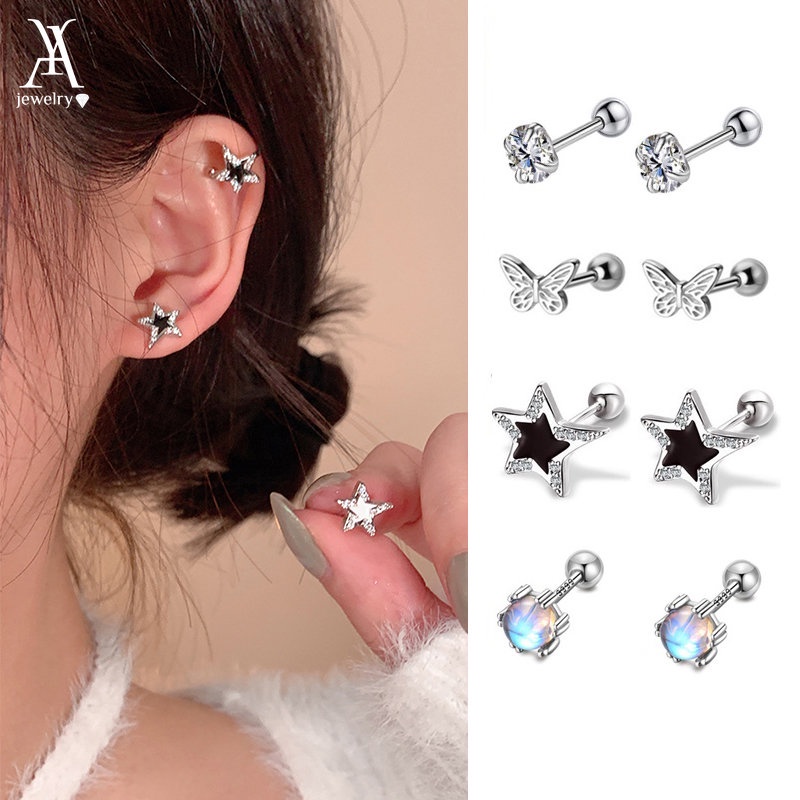 Ay(cn) Fashion Kupu-Kupu Bintang Hati Stud Anting Zirkon Kristal Mutiara Perak Earring Untuk Aksesoris Perhiasan Wanita