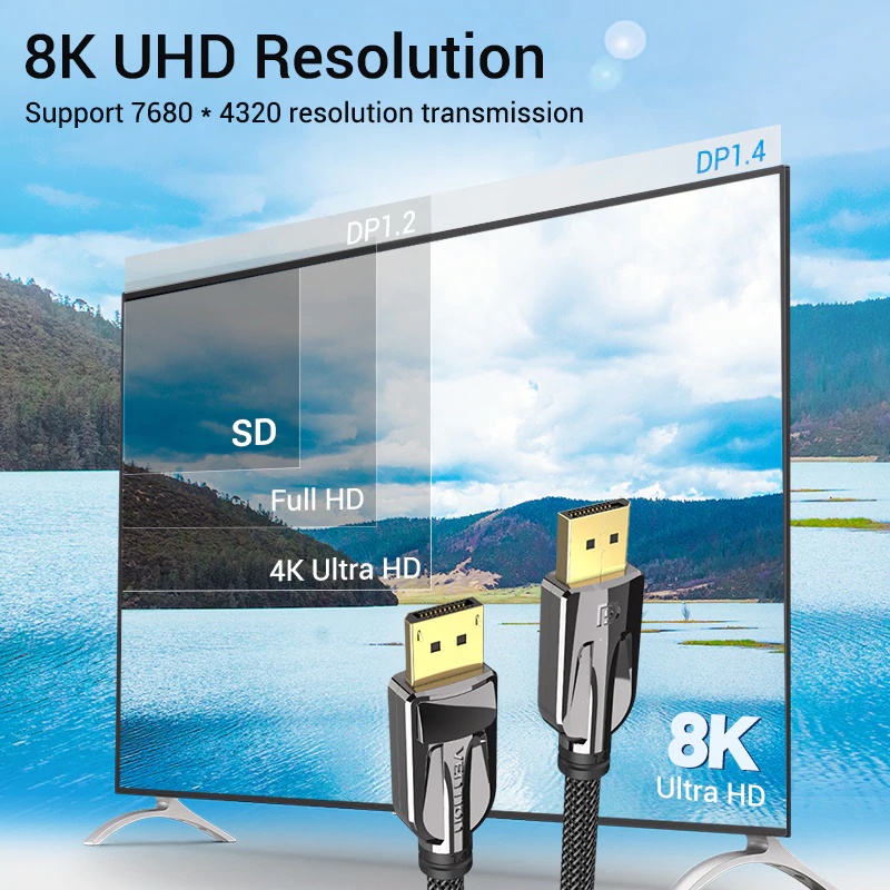 VENTION Kabel Display Port 1.4 Male to Male 4K 8K HDR Adaptive 2M