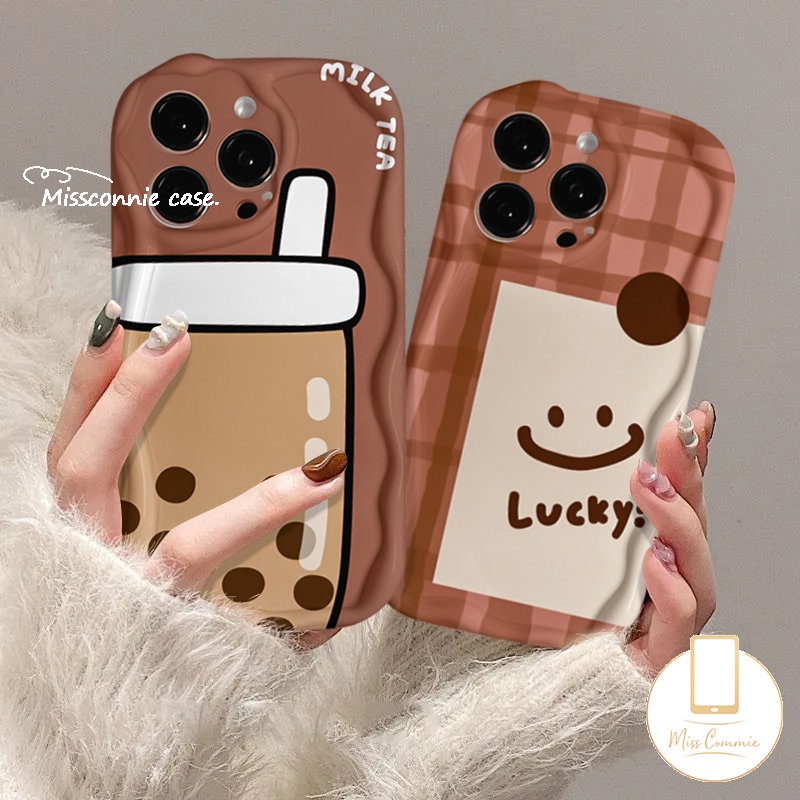 Smiley Lucu Lembut Tpu Case Untuk Realme C35 C31 C55 C33 C11 C30 C21 C53 C25 5 6i 5i 5s 7i 9i C15 C21Y C25Y C12 C20 C25s C17 C3 C20A Kartun Teh Susu 3D Bergelombang Melengkung Tepi Glossy Cover