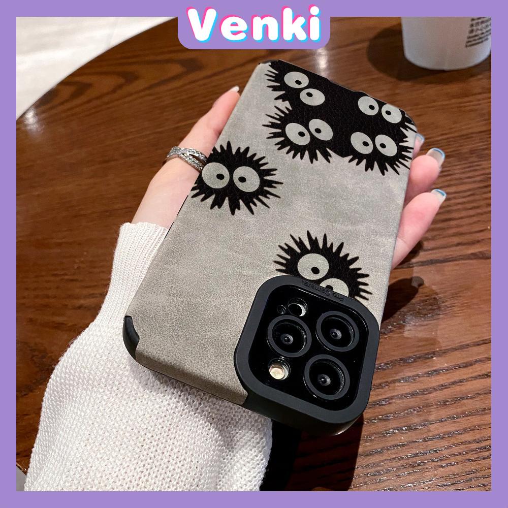 VENKI - Untuk iPhone 11 Case Leather Pupil Suede Case Soft Shockproof Cover Camera Simple Cute Black Briket Kecil Kompatibel dengan iPhone 14 13 Pro max 12 Pro max xr xs 7 8Plus