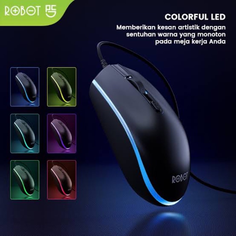 ROBOT M-130 Colorful LED Mouse Wired High Sensitivity 3 Kecepatan 1600 DPI Mouse Untuk PC dan Laptop.