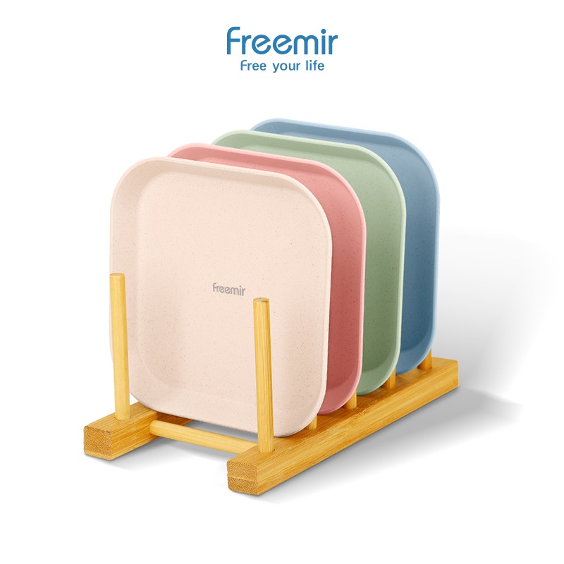 freemir Piring Kue Set 4 Pcs Ukuran 14 cm Wheat Straw Piring Makan Kotak Warna Warni