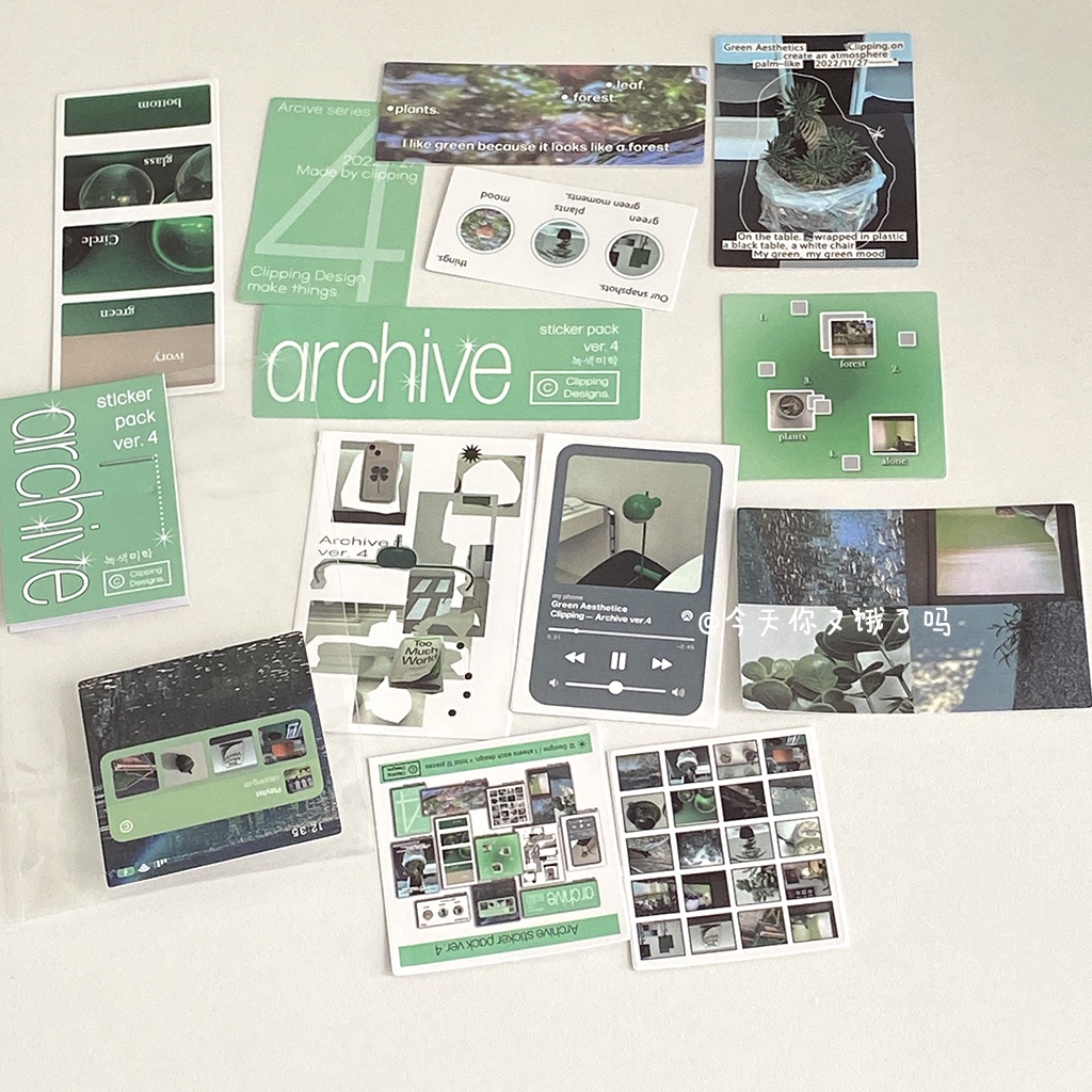 Ins Paket Stiker Ilustrasi Pemandangan Hijau Handbook Kolase Bahan Dekorasi