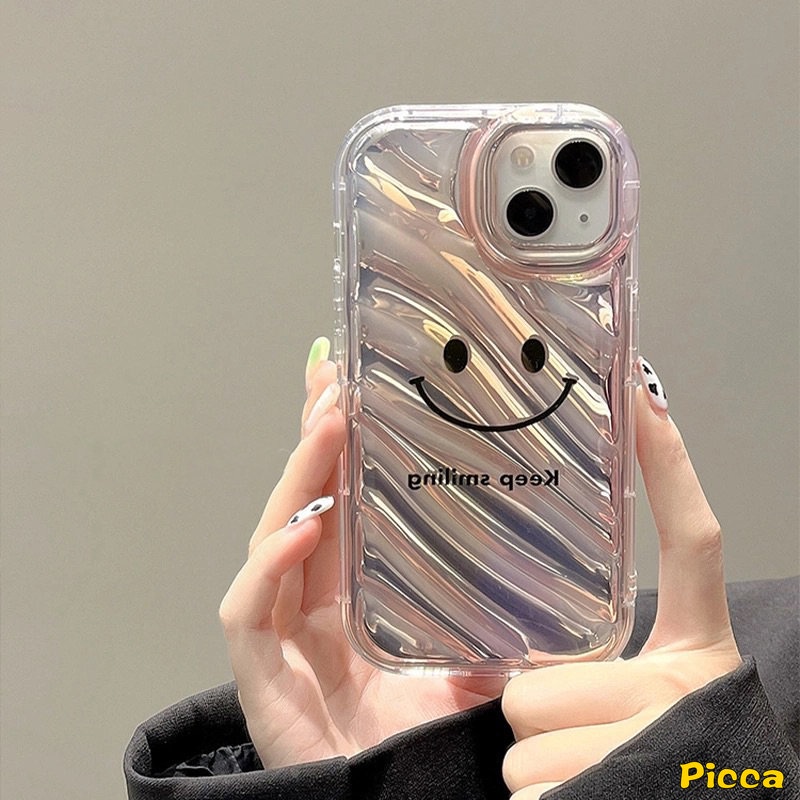 Case Kerut Stereo 3D Kompatibel Untuk IPhone 7Plus XR 11 13 12 14 Pro MAX X XS Max7 8 6 6S Plus SE 2020huruf Simple M Smiley Lucu Mewah Dazzle Warna Kartu Laser Soft Cover