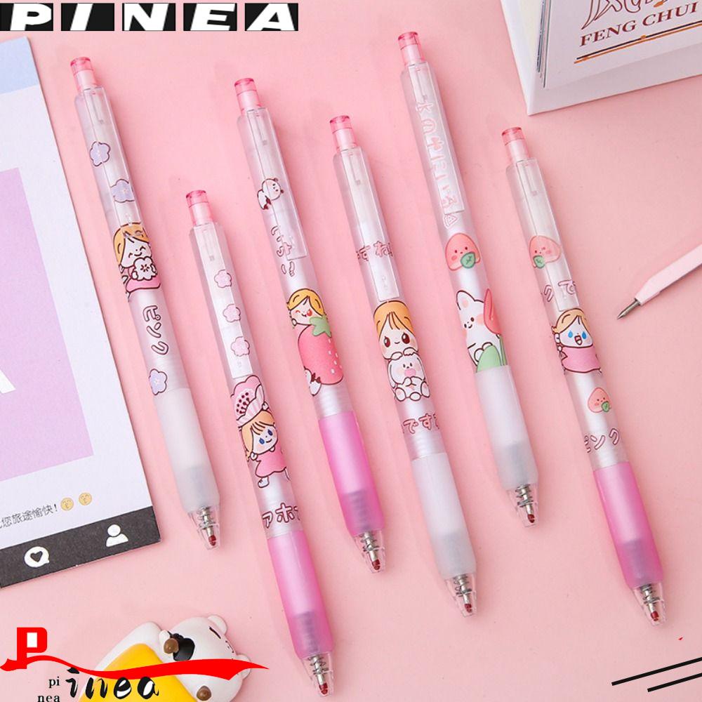 Nanas 6PCS /Set Gel Pulpen Kreatif Alat Tulis Kartun Dengan Klip Alat Tulis Tinta Hitam Signature Pen