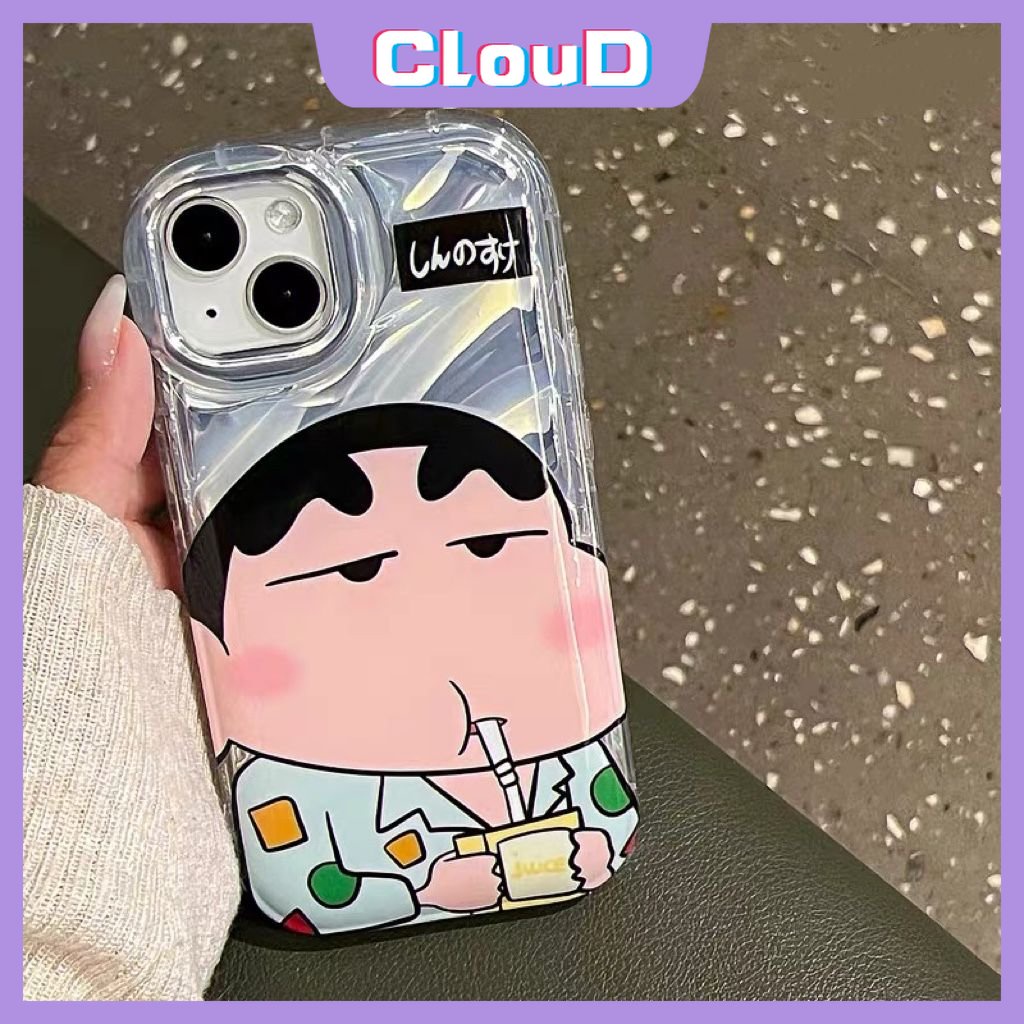 IPHONE Case Kompatibel Untuk Iphone11 14 12 13 Pro MAX Se2020 7Plus XR XS X Max6 6S 8plus Kacamata Hitam Keren Crayon Shin-Chan 3D Stereo Corrugation Mewah Kartu Laser Dazzle Warna Soft Case