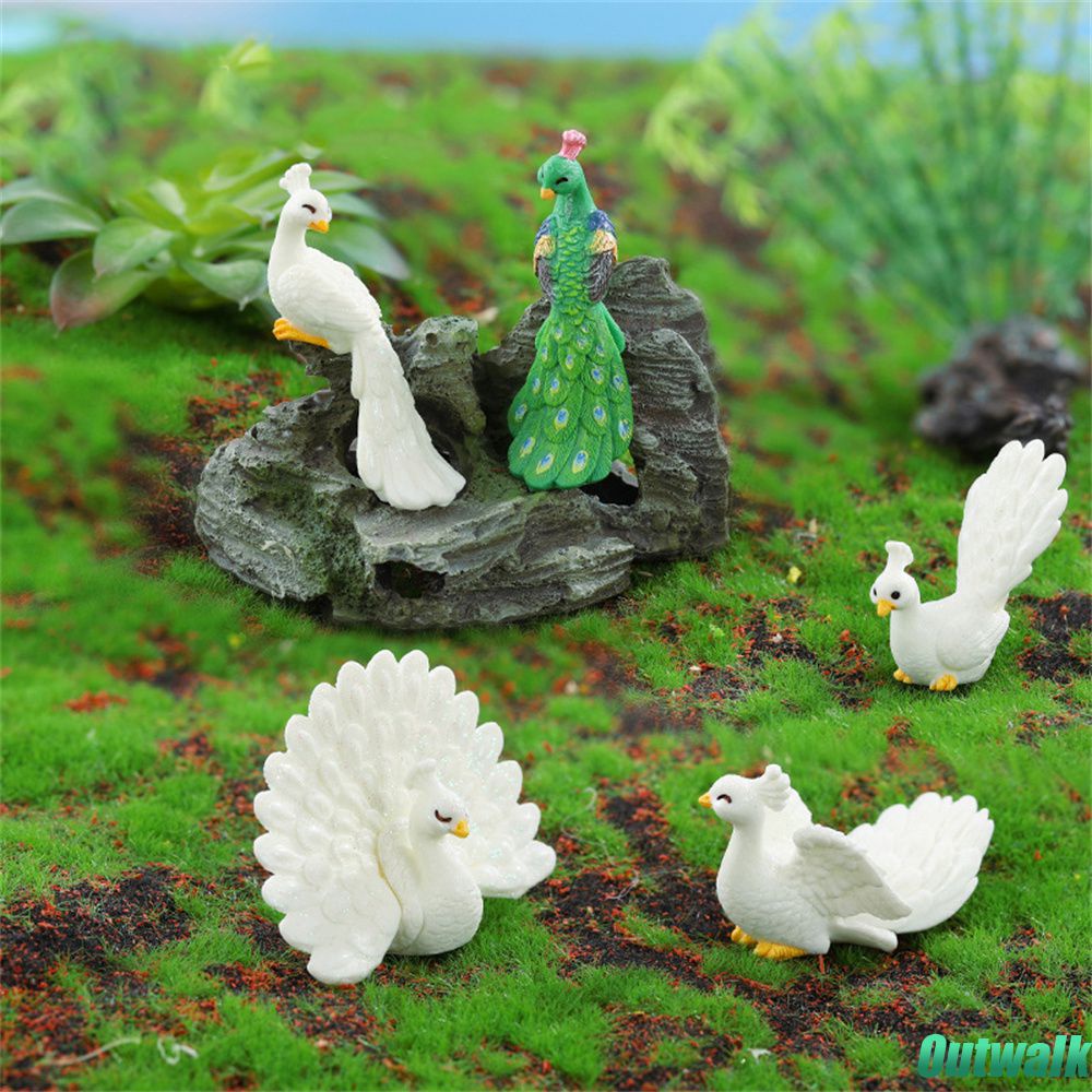 ღ Miniatur Ornamen Merak Mini Dekorasi Taman Peri Resin Kerajinan Aksesoris Lanskap Mikro Merak Mikro Lanskap Dekorasi Kecil