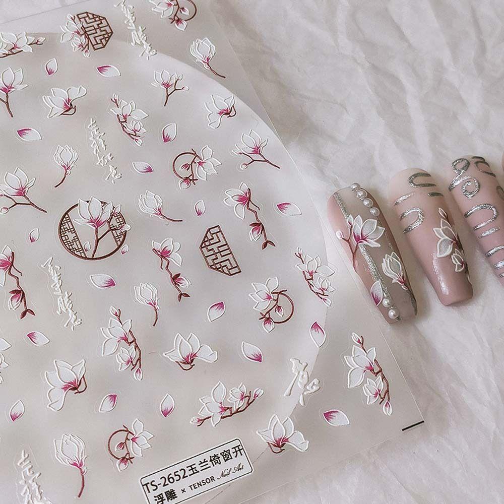 Mxbeauty Stiker Kuku Warna-Warni 3D Relief Manicure Bunga Stiker Dekorasi Kuku Gaya China Untuk Wanita