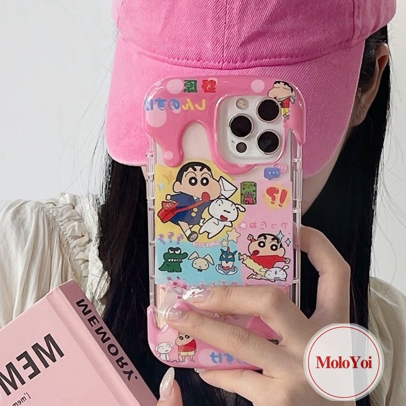 3d Ice Cream Kartun Crayon Shin-chan Case Kompatibel Untuk IPhone XR XS X Max11 13 14 12 Pro Max 7plus8 7 Plus SE 2020lucu Hello Kitty Pochacco Kuromi Lembut TPU Cover