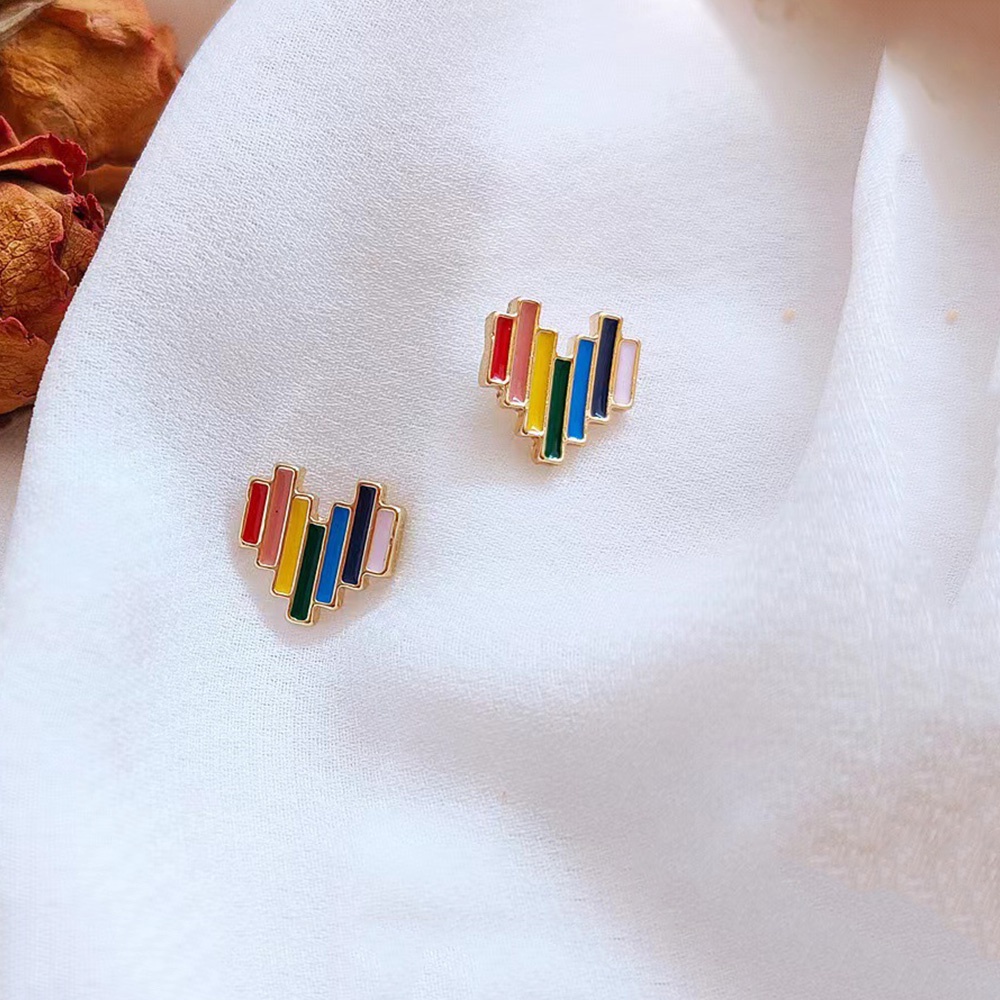 Anting Klip Hati Enamel Warna-Warni Non Tindik Untuk Wanita Hitam Geometris Bulat Earcuff Perhiasan Segitiga